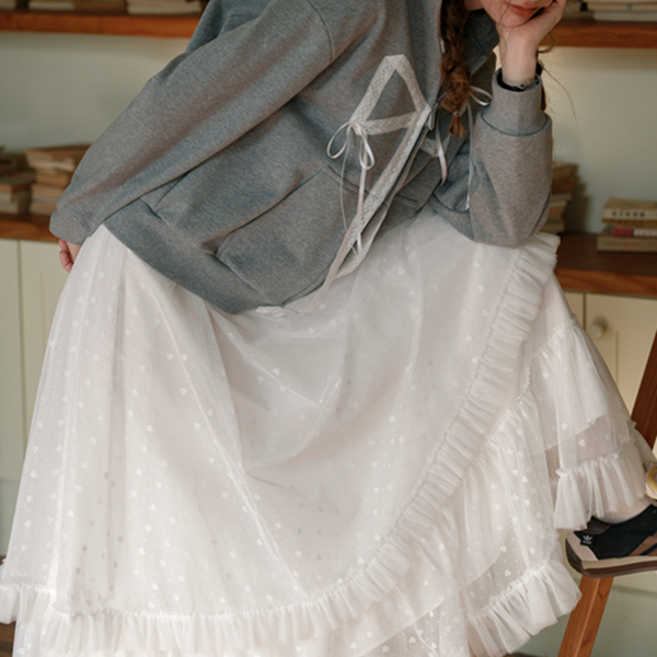 フリル&メッシュホワイトロングスカート Z00570