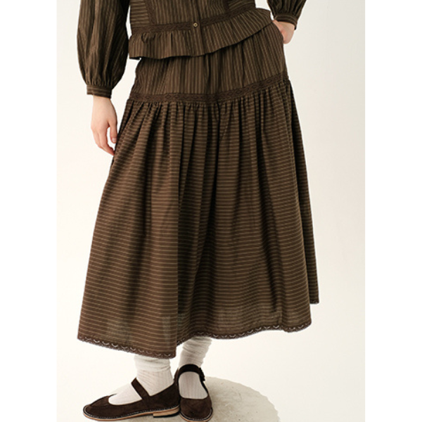 【2color】レトロストライプフリルヘムセットアップ X-263