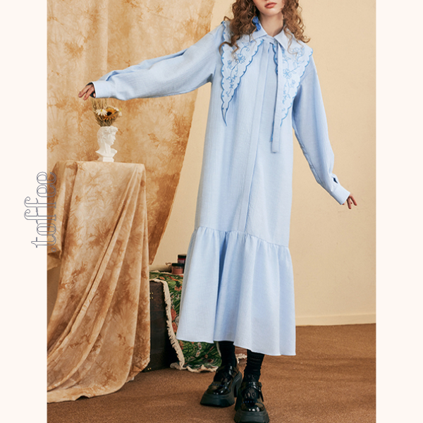 レースカラーブルーワンピース Z00528