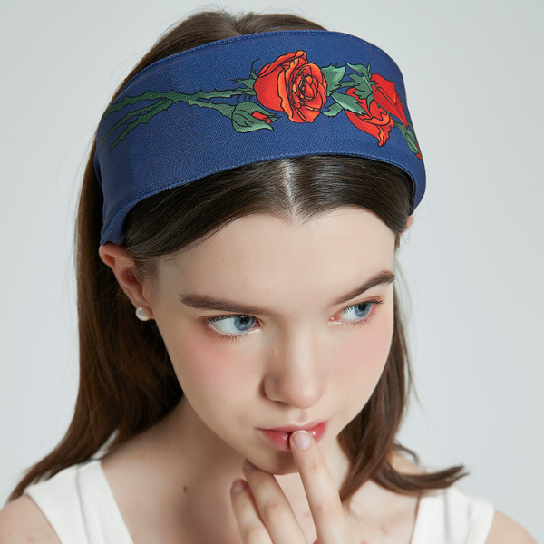 ローズプリントデニムカチューシャ X-102