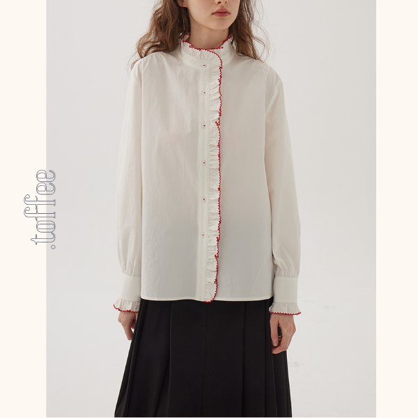 コントラストラッフルディテールブラウス《Z00845》