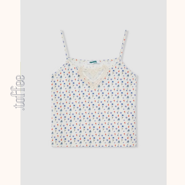 クロップドフーディー&レースキャミソール小花柄セットアップ《Z00983》