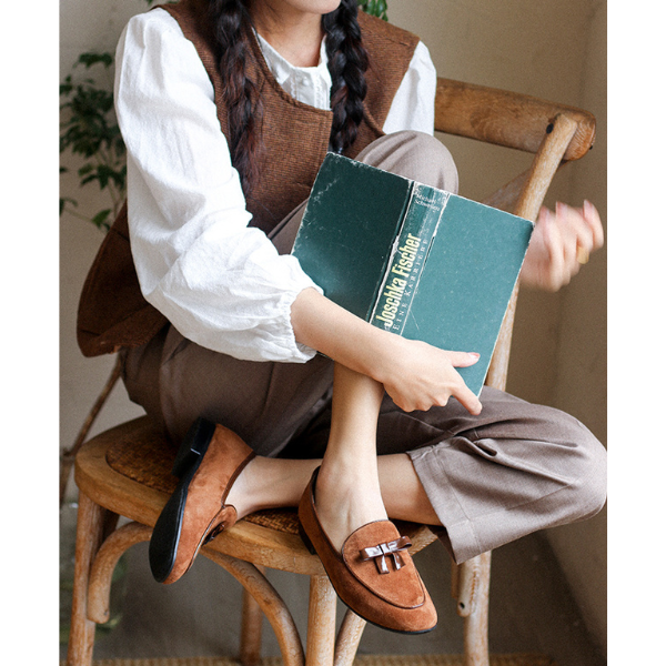 ハニーブラウンフラットレザーシューズ Z00148