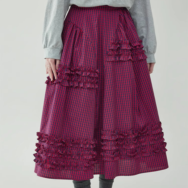 【2color】レースディテールハイウエストフレアスカート 《Z00729》