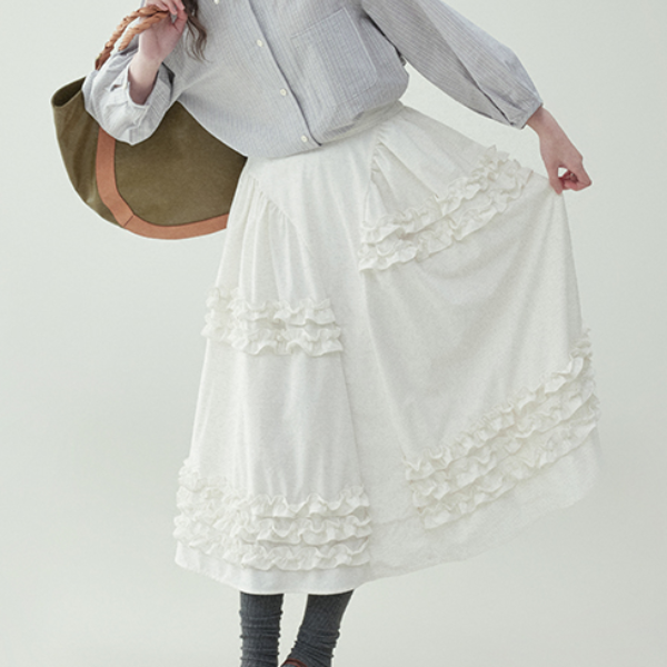 【2color】レースディテールハイウエストフレアスカート 《Z00729》