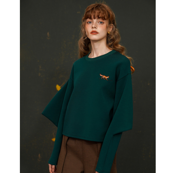 【2color】フォックス刺しゅうのバッグスリーブトップス AU-463