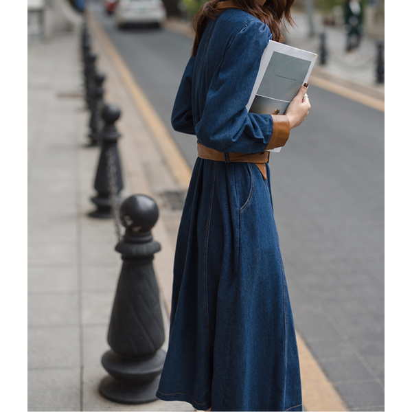 異素材ミックスバイカラーデニムワンピース AU-225