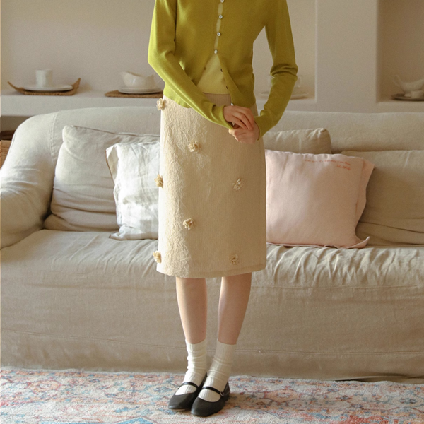 リボン&立体フラワーAラインスカート《Z00821》