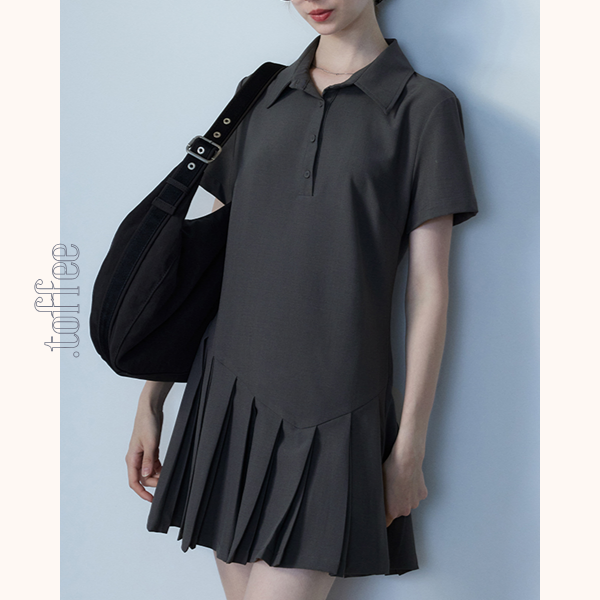 ポロカラープリーツミニスカート Z00465