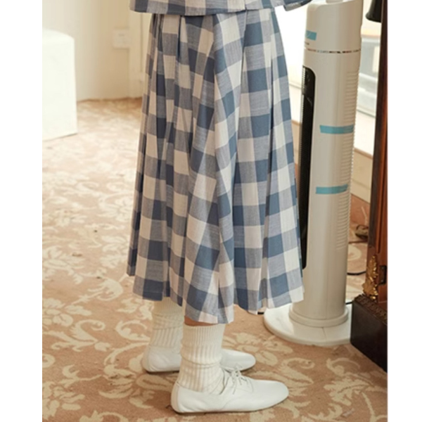 チェック柄ドールカラーブラウス&スカートセットアップ Z00085