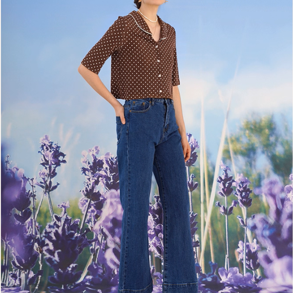 【2color】レトロ可愛いドット柄クロップドニット《Z01050》