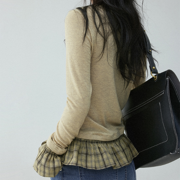 チェック柄ティアードデザインスリムトップ《Z00836》