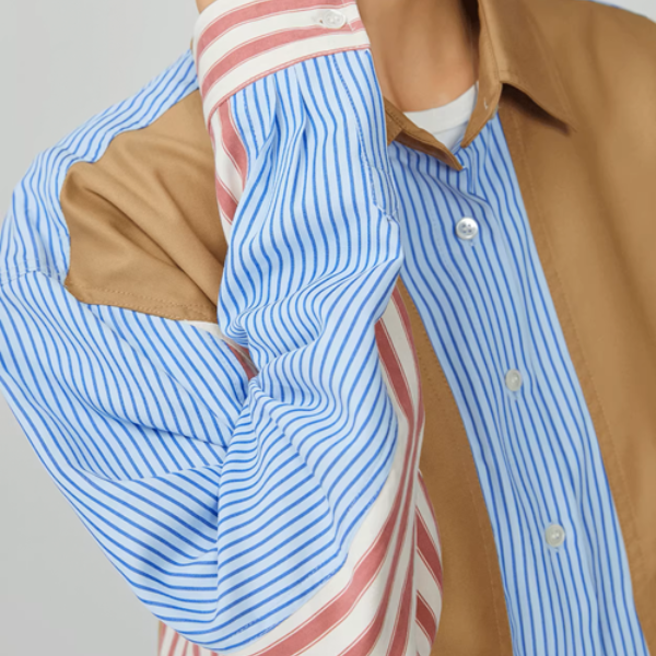 パッチワークストライプオーバーサイズロングスリーブシャツ《Z00951》