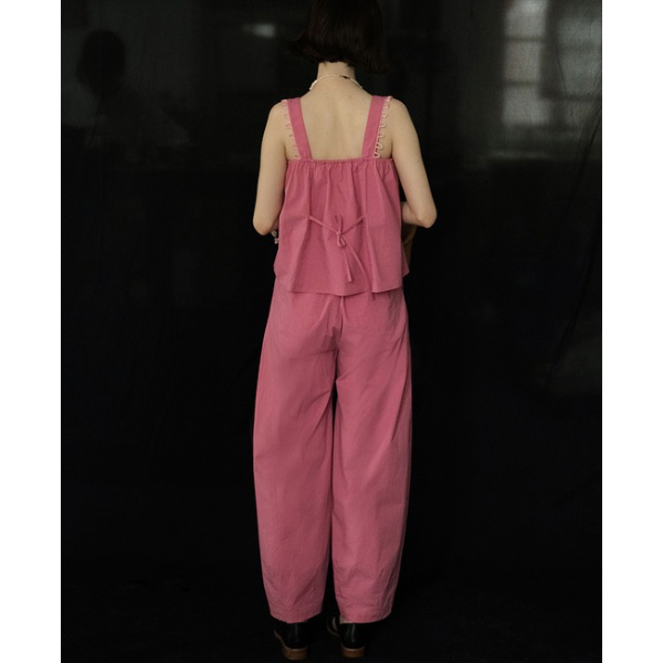 【2color】シンプルレースキャミソール&ロングパンツのセットアップ Z00204