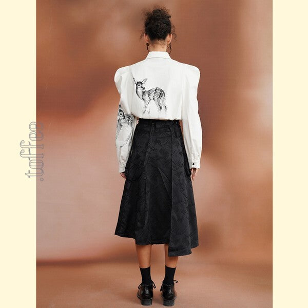 幻想的な水墨画ジャガードが織りなす:オリエンタルサスペンダースカート C0188