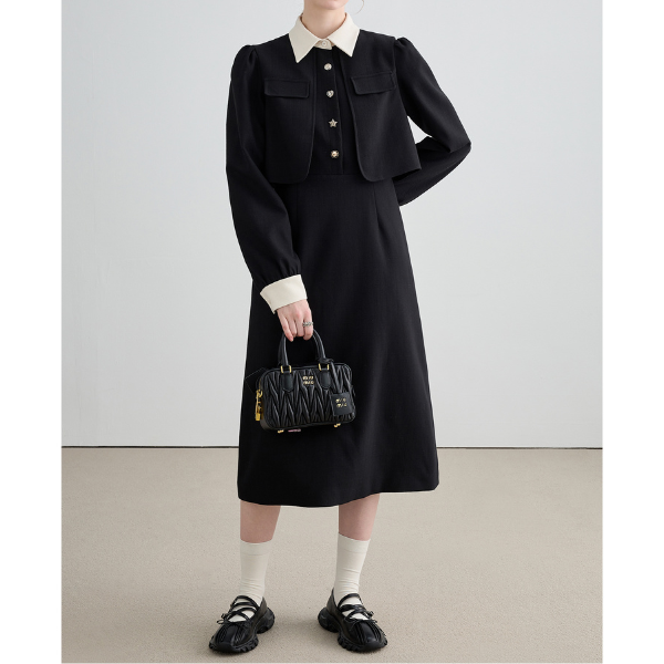 レイヤード風ブラックスリムワンピース Z00026