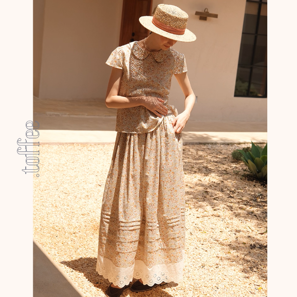 小花柄ブラウス&ロングスカートセットアップ《Z01048》