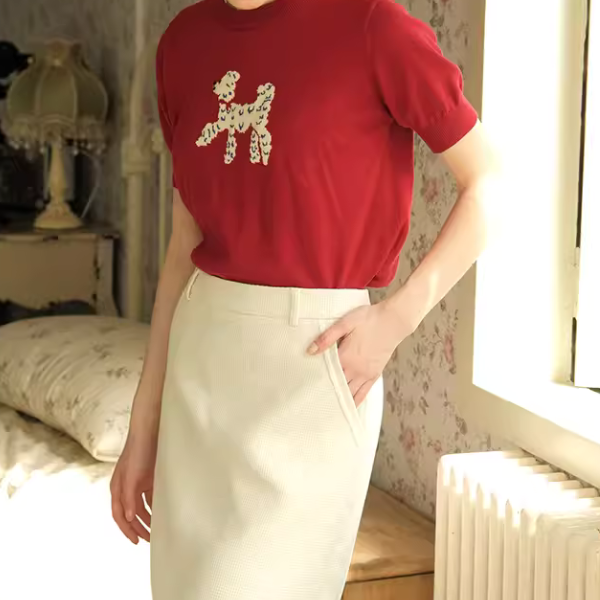 再販決定!【2color】プードル柄パフスリーブニットX1-008