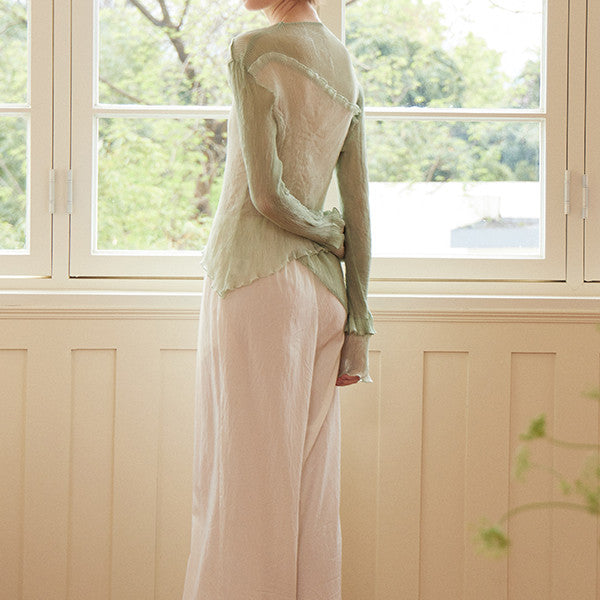 フリル付きミントグリーンシースルートップ Z00264