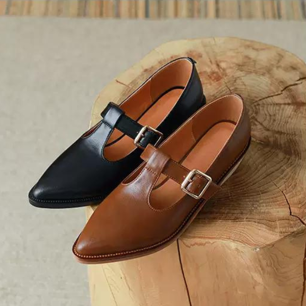 【2color】レトロベルトバックルポインテッドシューズ AU-267