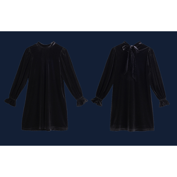 リボン付きブラックミニワンピース Z00086