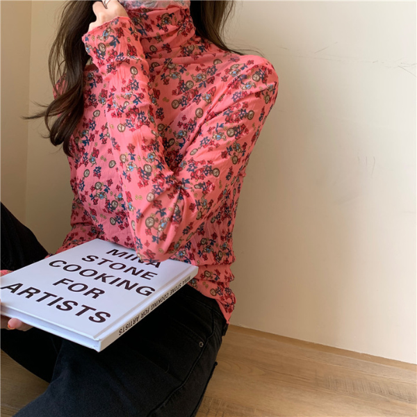 【5color】レトロな花柄シースルートップス Z00105