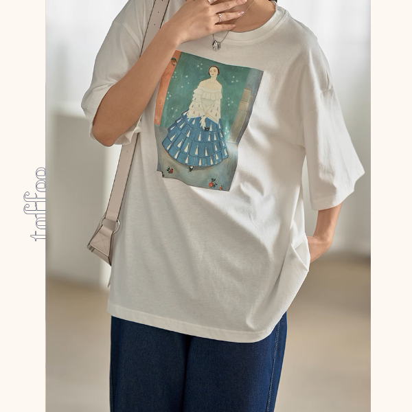 【8color】オーバーサイズドロップショルダープリントTシャツ《Z00994》