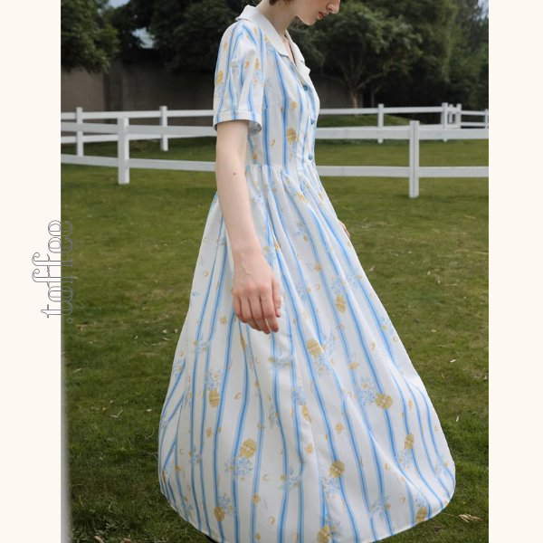 花柄&ストライプフレンチシャツワンピース《Z00879》