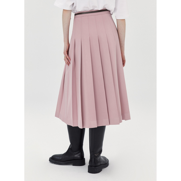 オーバーサイズジャケットとプリーツスカートのピンクセットアップ X-404