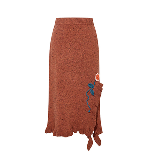 フラワー刺繍&フリルヘムロングスカート 《Z00686》