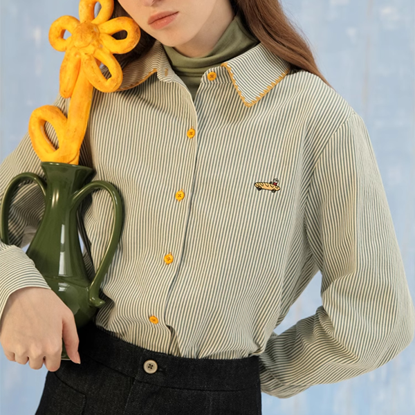 グリーンストライプスリムシャツ Z00604