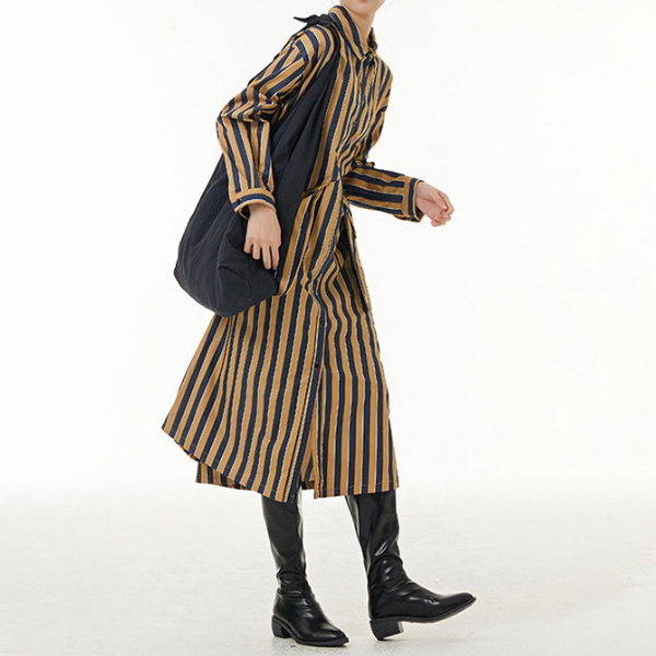 【2color】ストライプシャツワンピース X-349