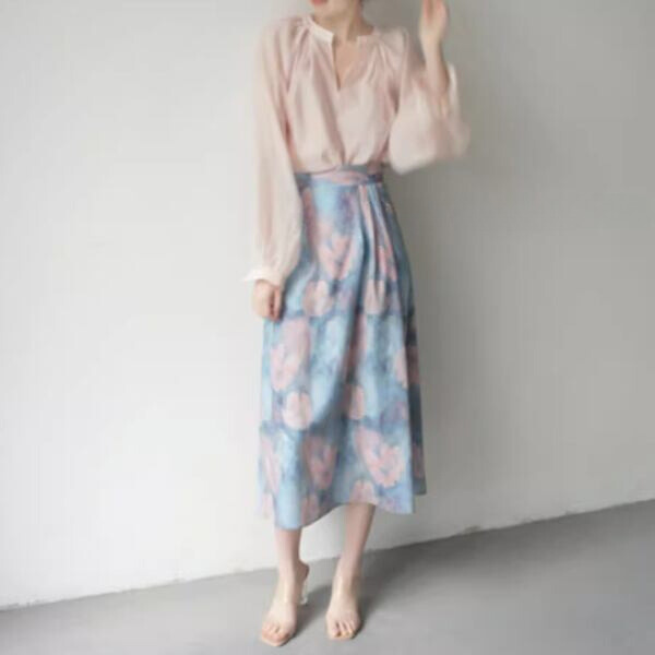 油絵風フラワープリントスカート X-270