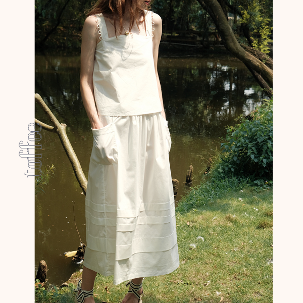 【2color】パッチポケット付きAラインロングスカート 《Z00746》