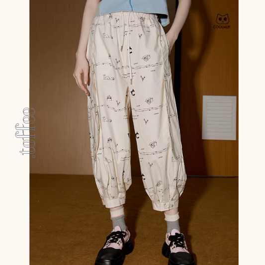 イラストプリントイージークロップドパンツ《Z00899》