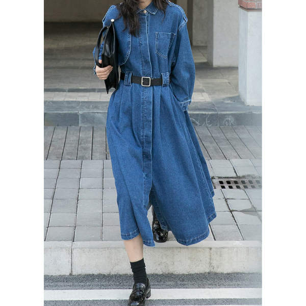 イレギュラーフラップデニムワンピース w-038