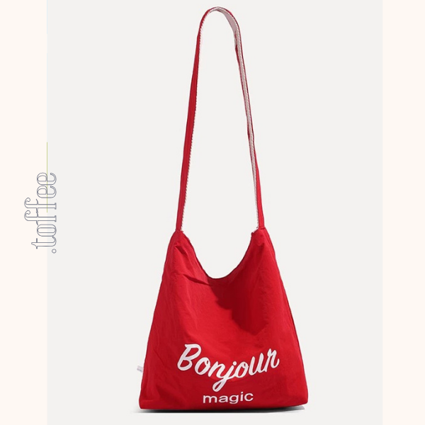 【2color】ストライプ柄×無地ロゴプリントキャンバスショルダーバッグ 《Z00803》