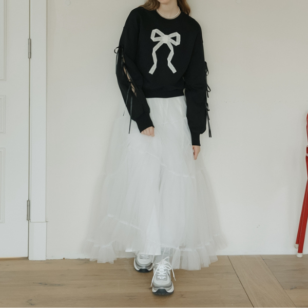 ラウンドネックリボンスウェットシャツ Z00138