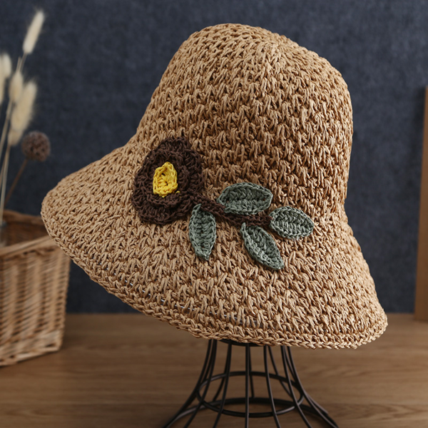 【2color】フラワーモチーフドーム型ストローハット Z00430