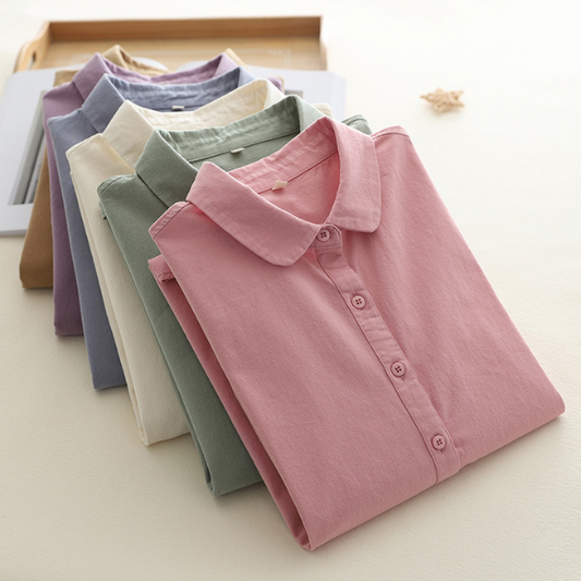 【6color】純綿ポロカラーロングスリーブシャツ 《Z00728》