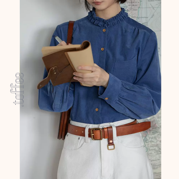 【2color】フリルネックコーデュロイブラウス 《Z00645》