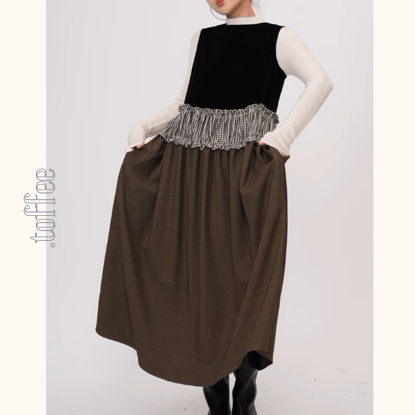 チェック柄切替ノースリーブAラインワンピース《Z00939》