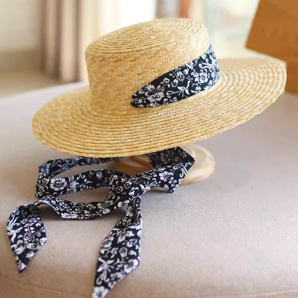 ハーフストラップフラットトップストローハット W-204