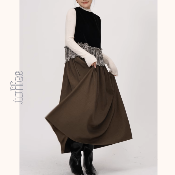 チェック柄切替ノースリーブAラインワンピース《Z00939》