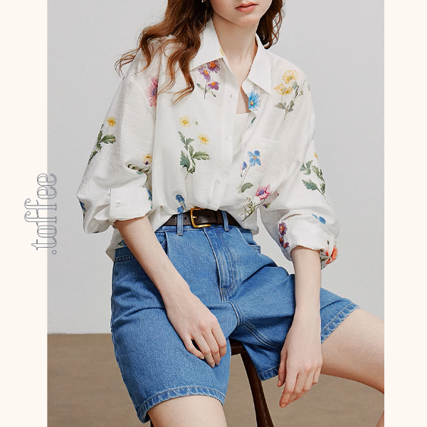 【2color】花柄プリントルーズシャツ《Z00932》