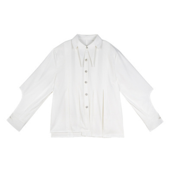 【4color】デザインラペルディープスリーブカットブラウス X-197