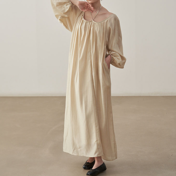 【2color】ホルターネックタックワンピース X-071