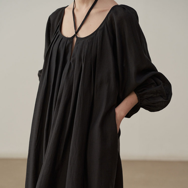 【2color】ホルターネックタックワンピース X-071