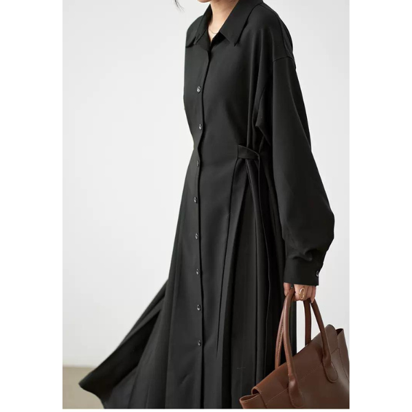 【2color】サイドプリーツフレアワンピース w-058