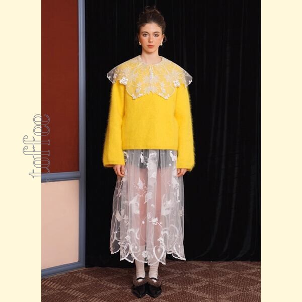 舞い踊る鳥達:幻想的レトロレース ロングスカート 《C0215》